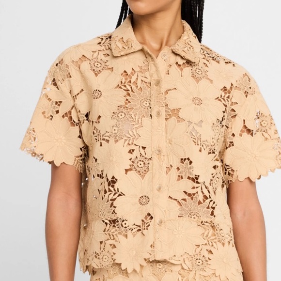 NWT Le Superbe Elegant Lace Floral Tan Top - Picture 3 of 7